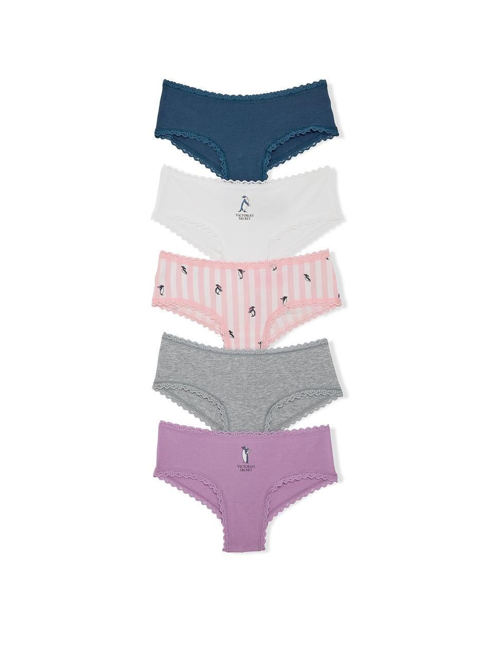Набор трусиков Victoria's Secret PINK Cotton Lace-Trim Cheeky 5 шт. L Разноцветный (985741236574)