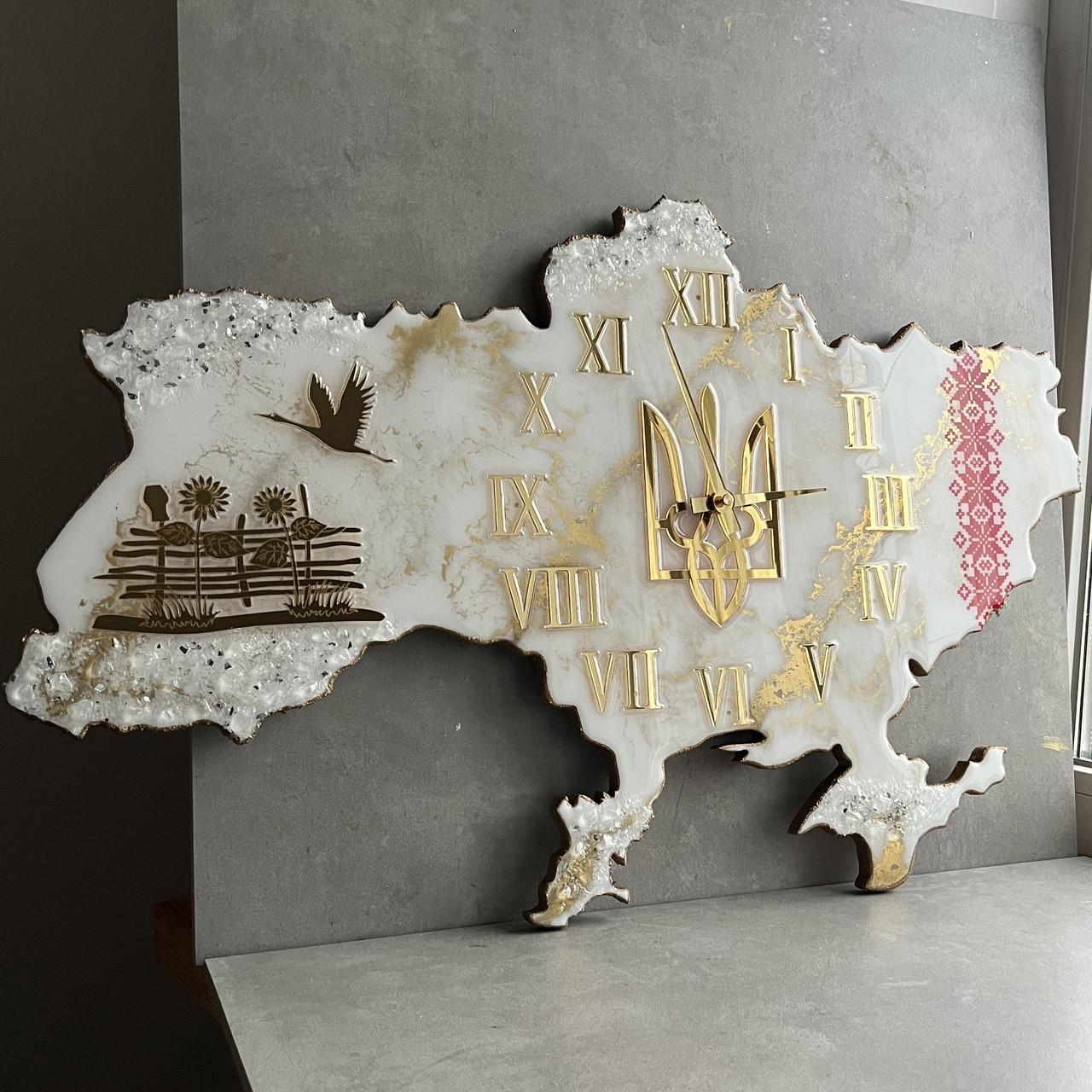 Часы настенные из эпоксидной смолы Карта Украины 70х45 см