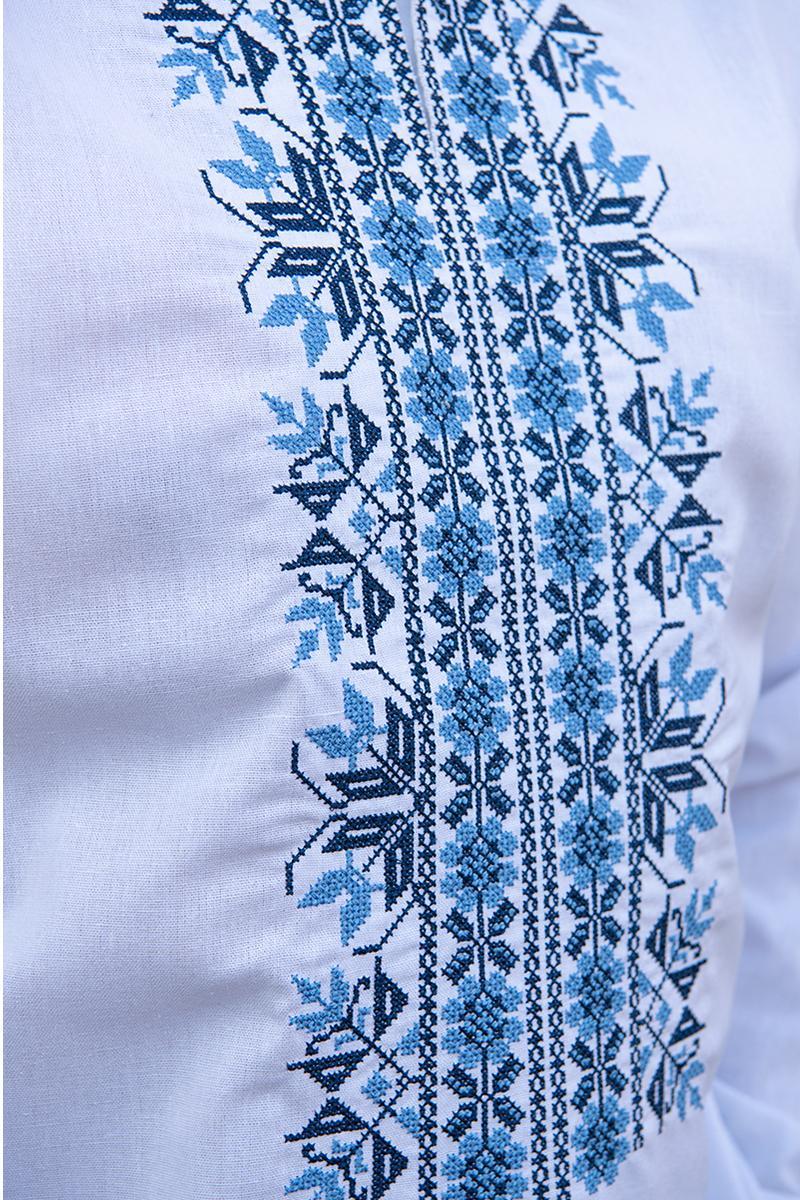 Вышиванка мужская из льна с сине-голубой вышивкой XL Белый (2426737186) - фото 4