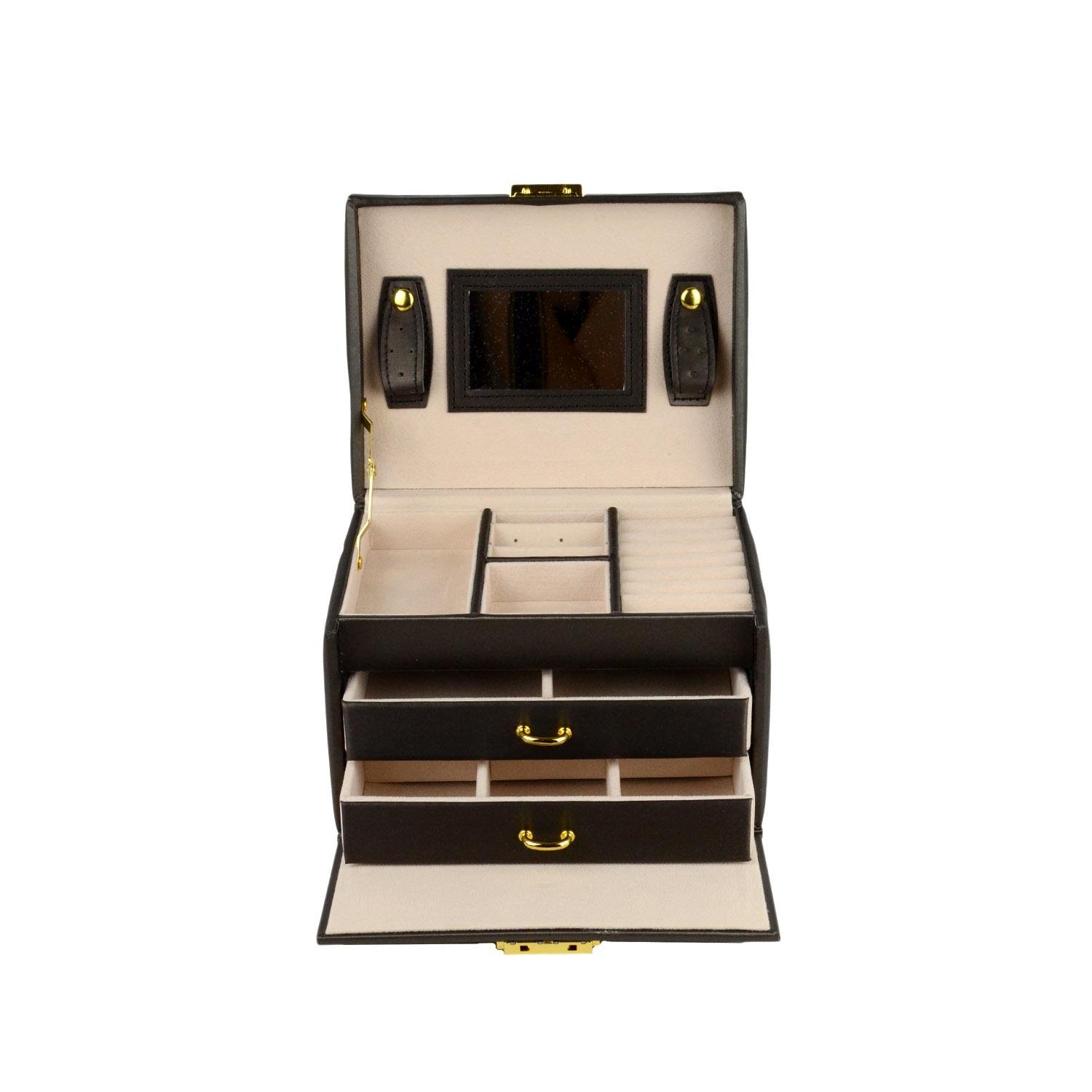 Шкатулка для украшений с зеркалом и ящичками 18х14х12,5 экокожа 12х12х5 см Черный (ШДД-13-7) - фото 2 Шкатулка для украшений с зеркалом и ящичками 18х14х12,5 экокожа 12х12х5 см Черный (ШДД-13-7) - фото 2