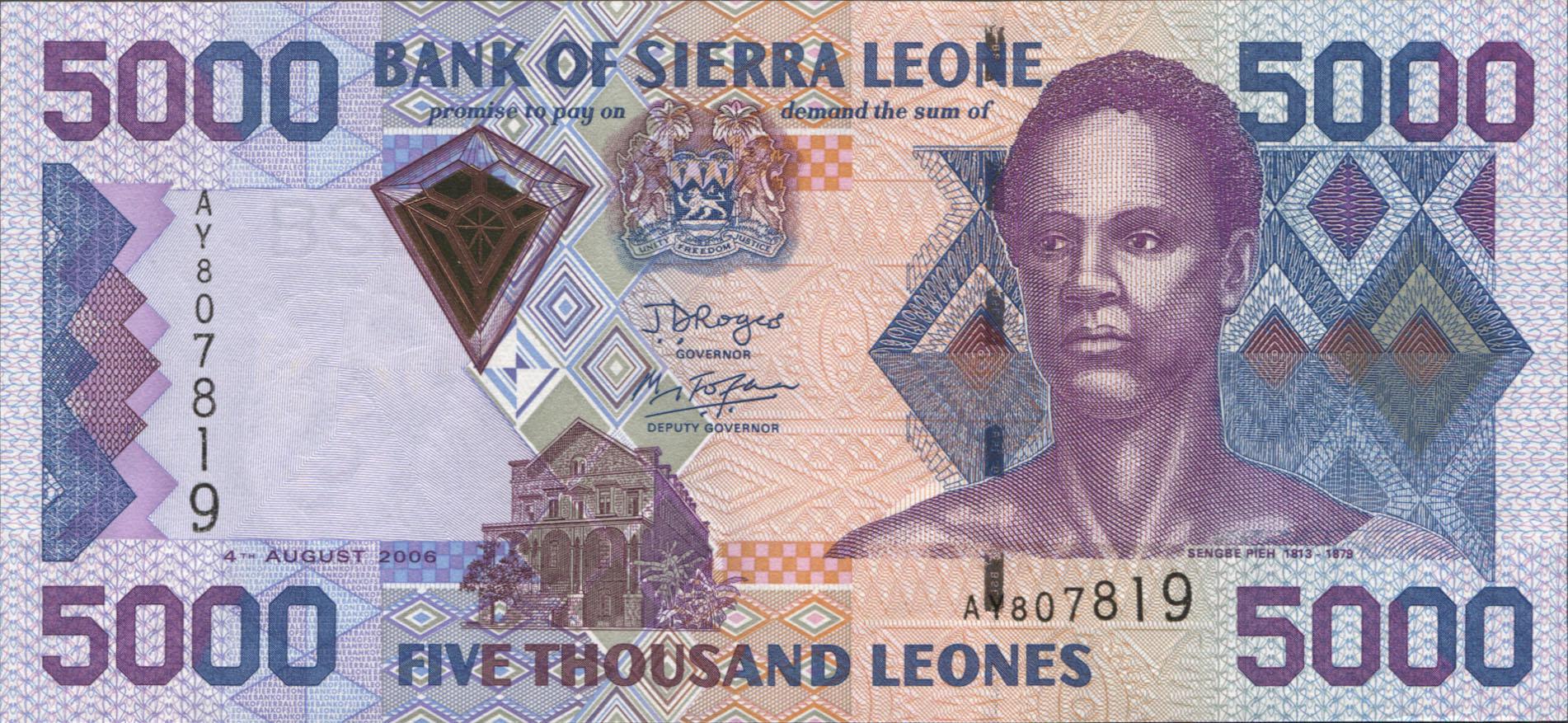 Коллекционная банкнота Сьерра-Леоне 2006 5000 леонов P27c UNC