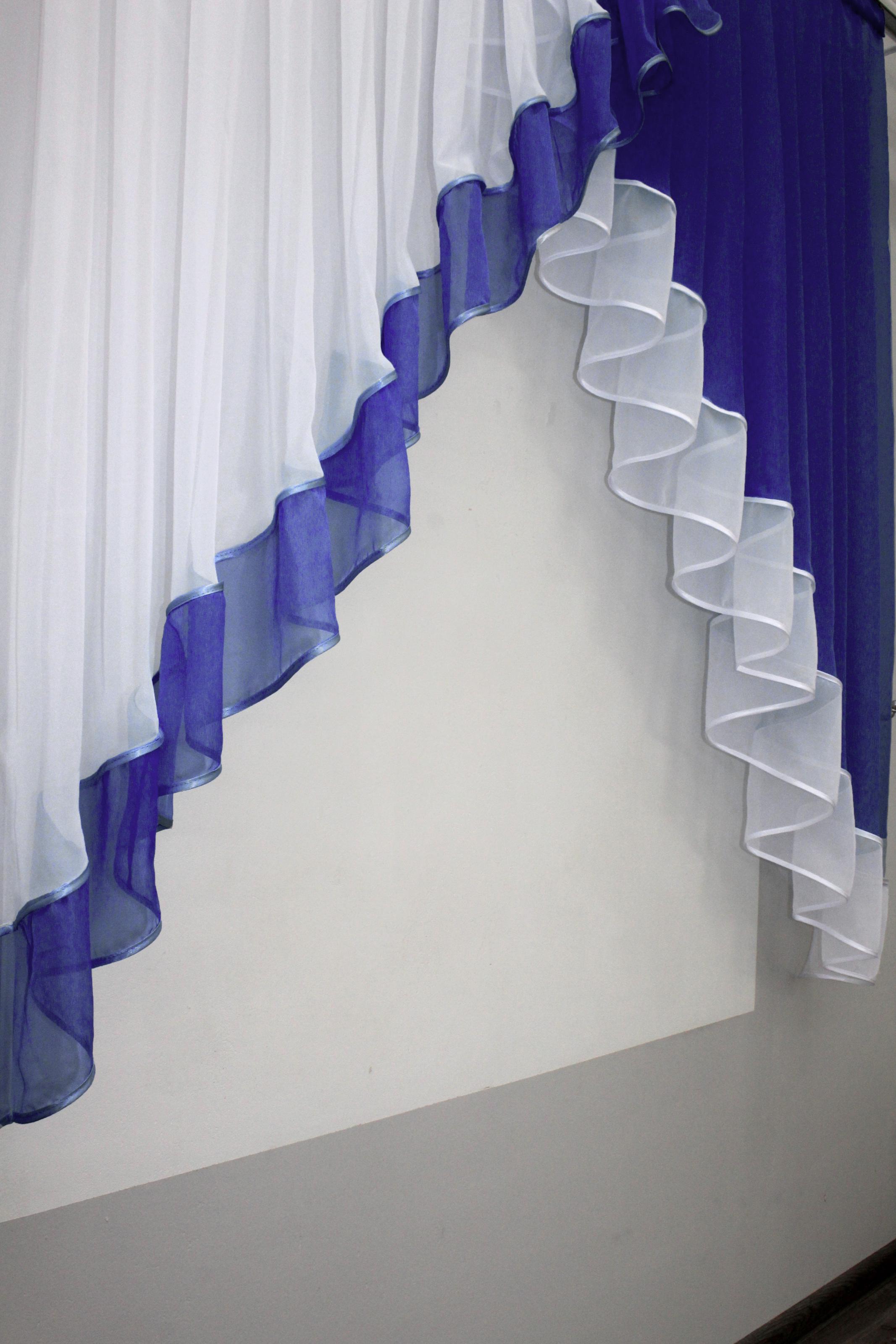 Фіранка кухонна VR-Textil № 023к 150х150 см Білий/Синій (50-877) - фото 5 Фіранка кухонна VR-Textil № 023к 150х150 см Білий/Синій (50-877) - фото 5