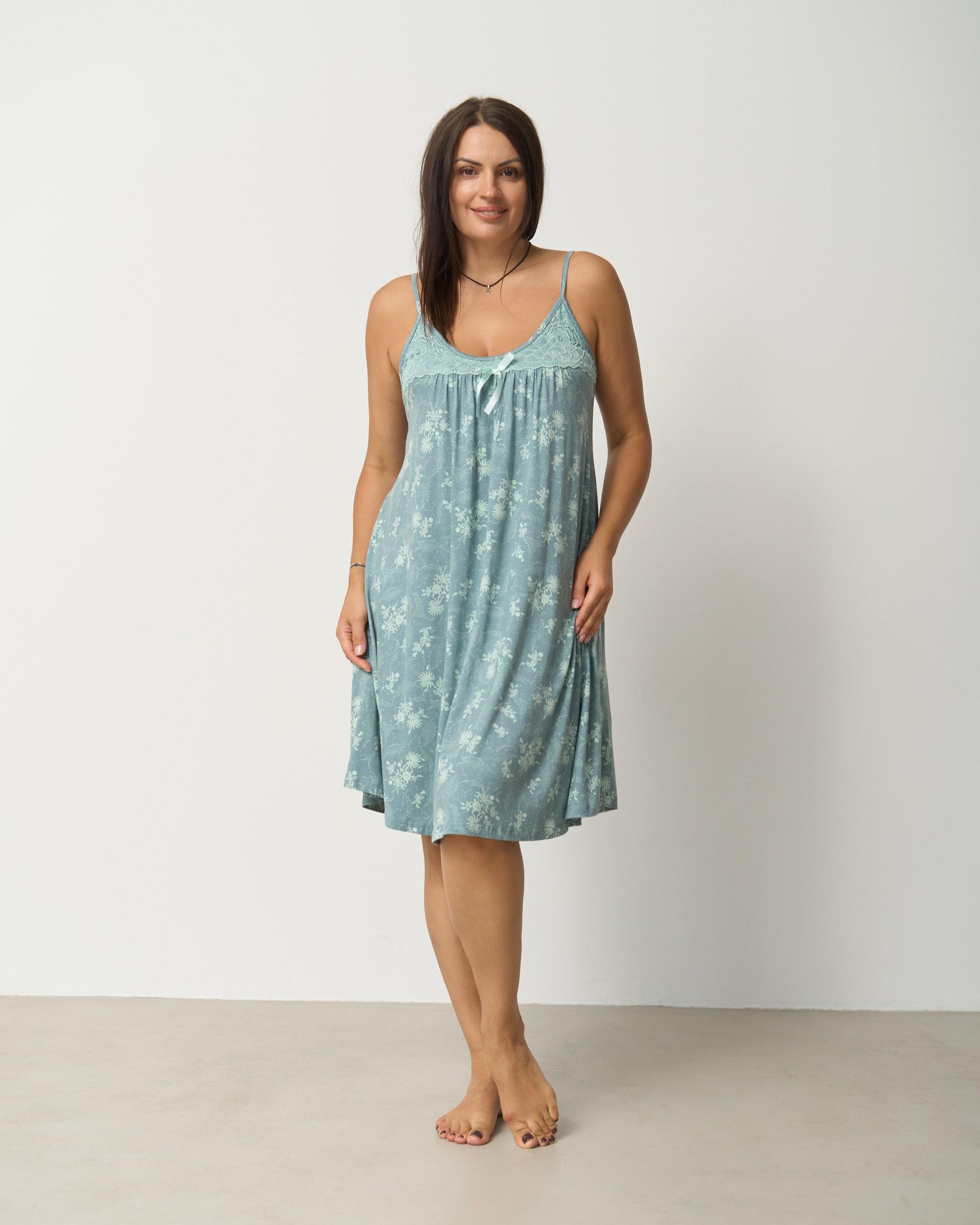 Рубашка батальная на тонкой бретеле в узоры вискоза 70196 2XL Зеленый