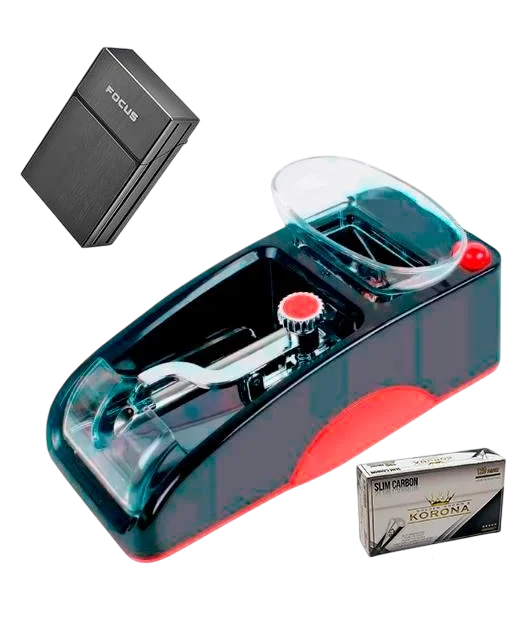 Машинка для слим сигарет электрическая ручная набивка Slim Gerui 005 для гильз 6,5 мм с портсигаром и гильзами Korona Slim Carbon 6,5 мм 120 шт.