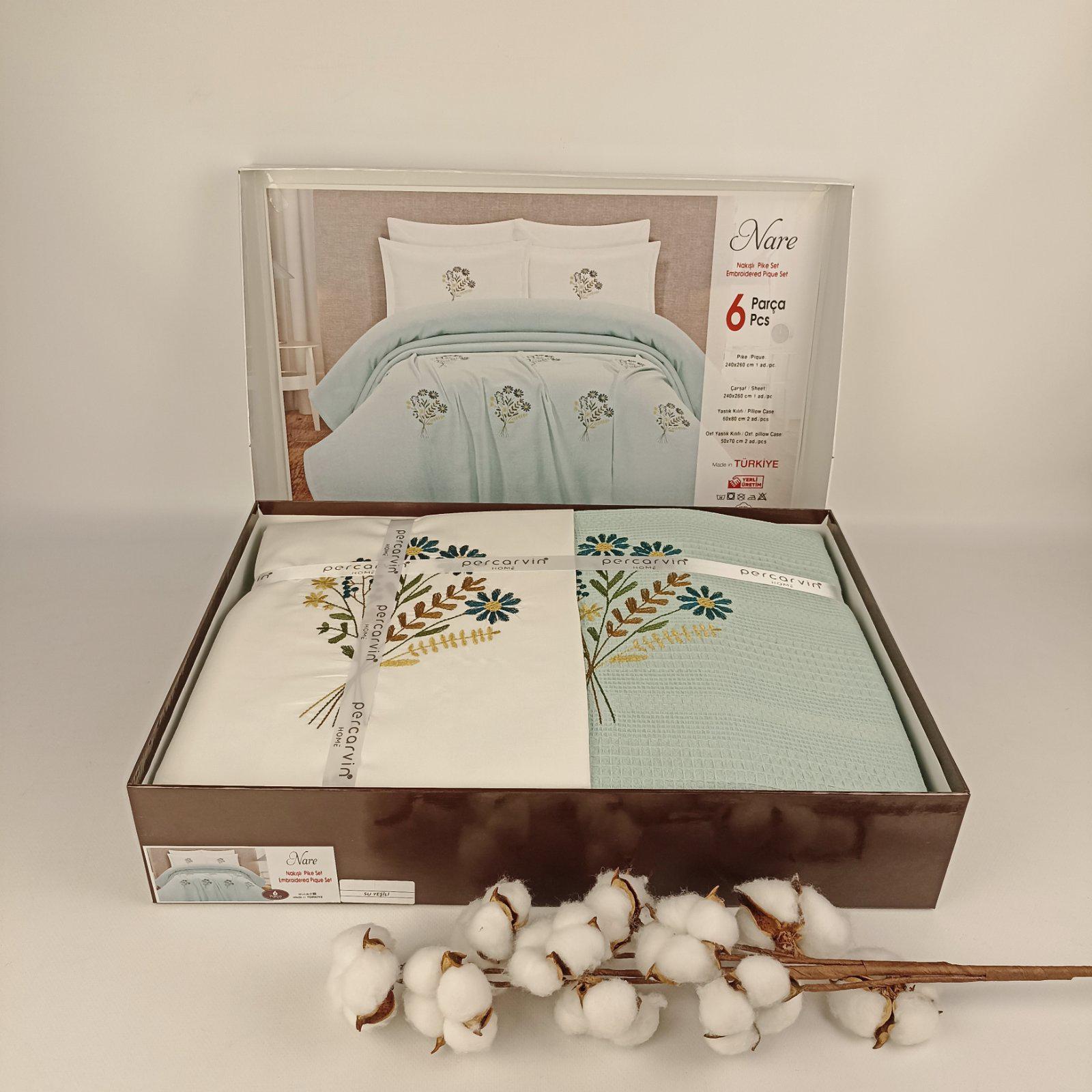 Набір покривал із наволочками Pique Batunur Nare 240х260 см Su Yesili (CN37860) - фото 1 Набір покривал із наволочками Pique Batunur Nare 240х260 см Su Yesili (CN37860) - фото 1