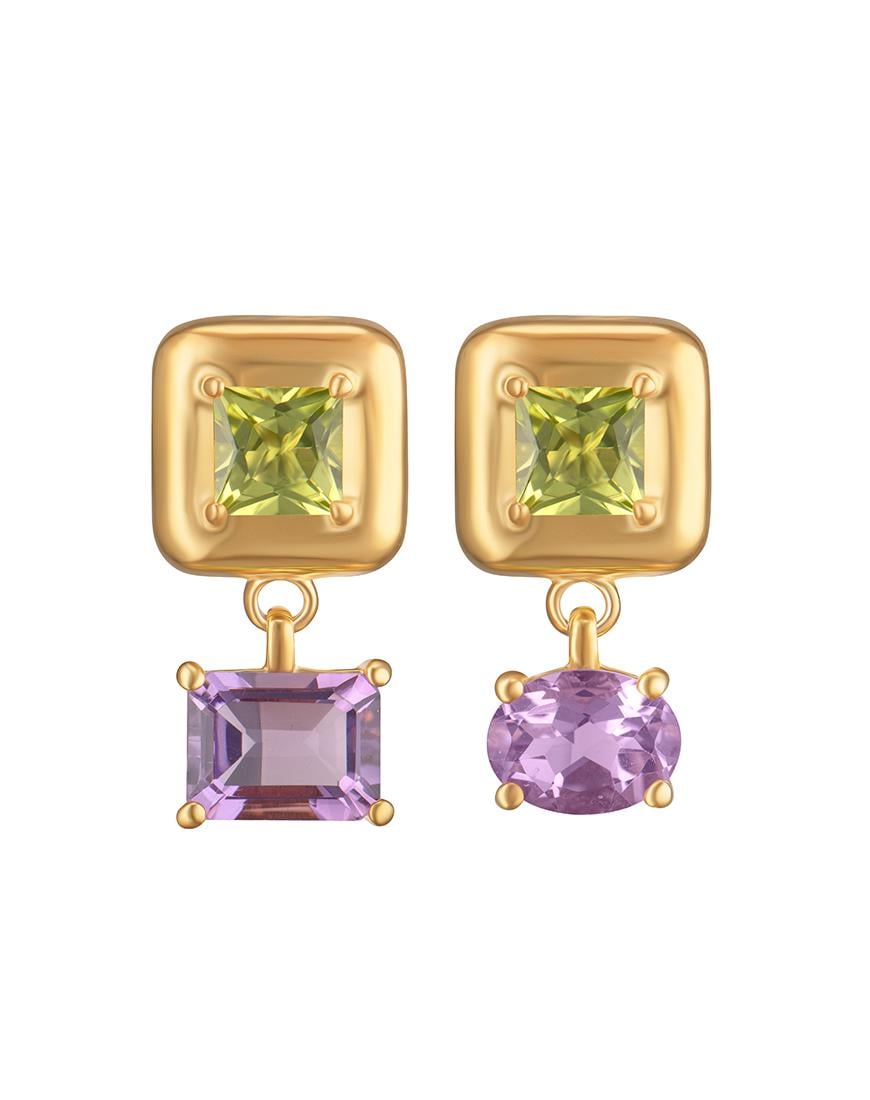 Сережки Splash Green-Violet жіночі RIMMART JEWELRY позолочені One size Сережки Splash Green-Violet жіночі RIMMART JEWELRY позолочені One size