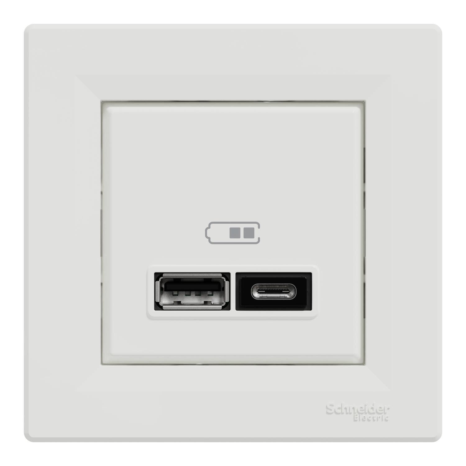 Розетка Schneider Electric Asfora USB 2.0 5V DC 2,4 A тип A+C Белый (EPH2700321)