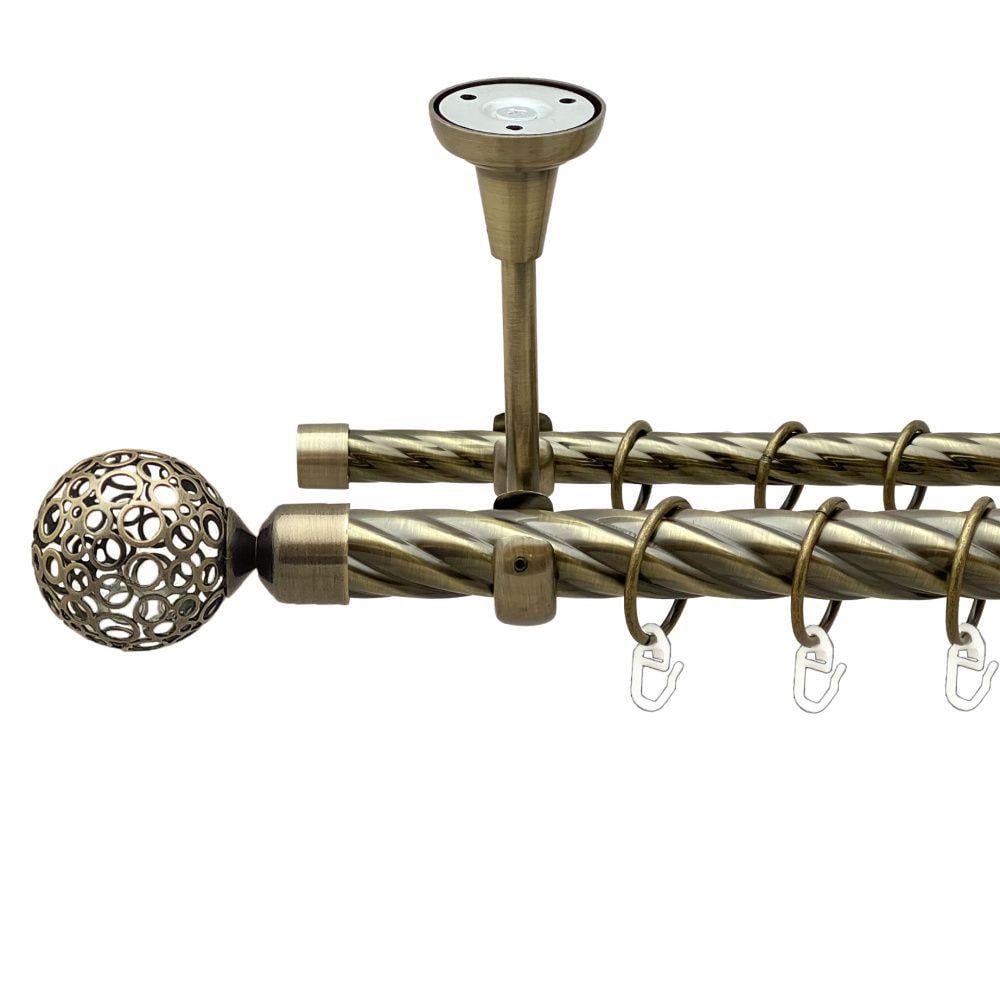 Карниз Orvit Савона металевий дворядний відкритий до стелі скручена труба кільце металеве 25/16 мм 200 см Антик (00-00019015)