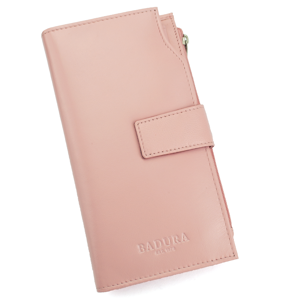 Кошелек кожаный женский Badura B-52-49 на кнопке Розовый
