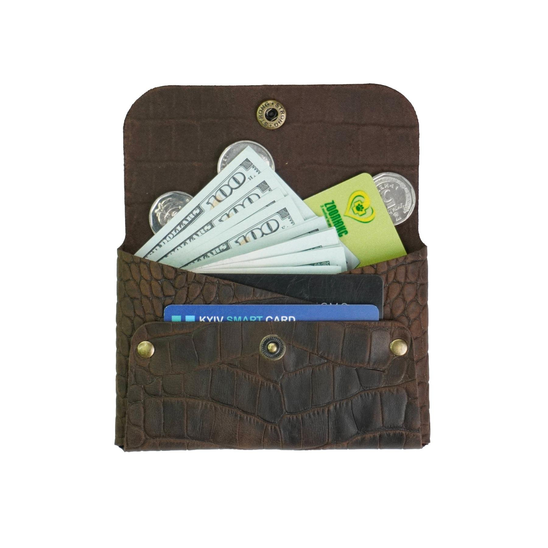 Гаманець шкіряний Крокодил Mini-02 Шоколад - фото 2 Гаманець шкіряний Крокодил Mini-02 Шоколад - фото 2