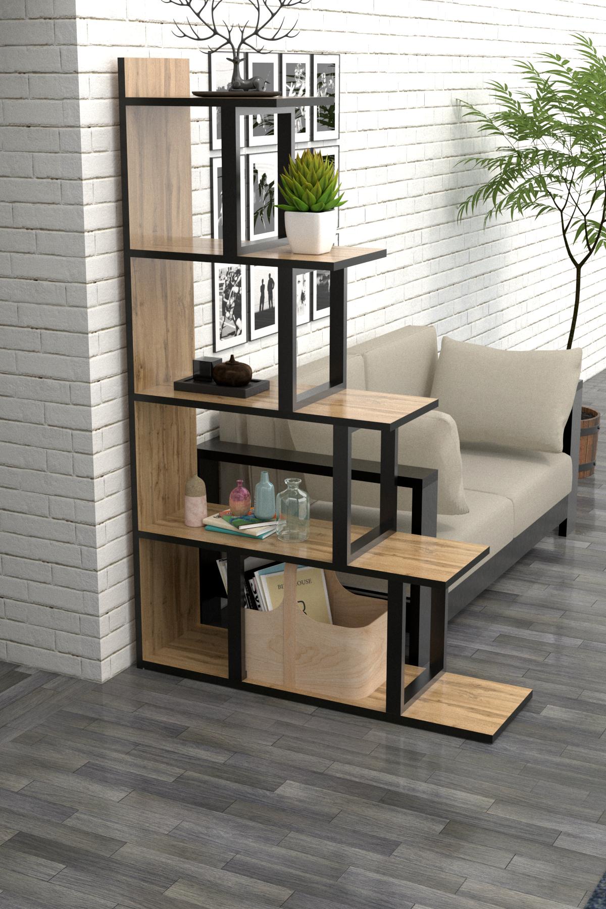 Стеллаж в стиле лофт EcoLoft Step DSP-1019 Дуб Апалачи/Черный (27333881)