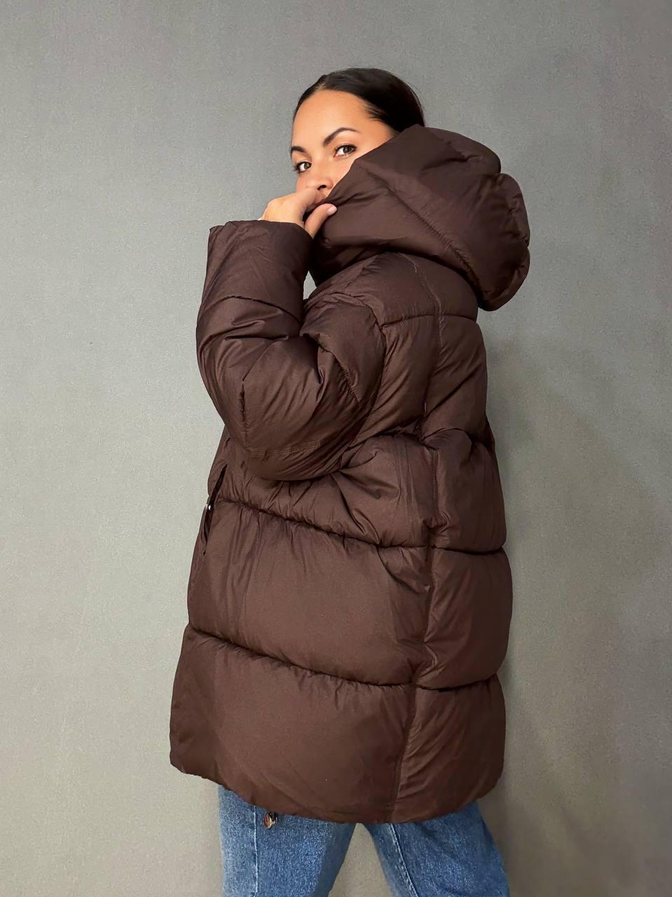 Куртка женская LADY YEP 10036 парка пуф оверсайз с капюшоном р. 44 Коричневый (5580) - фото 4 Куртка женская LADY YEP 10036 парка пуф оверсайз с капюшоном р. 44 Коричневый (5580) - фото 4