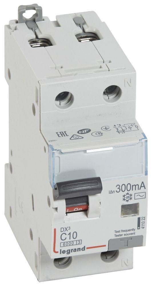 Дифавтомат Legrand 10А 300mA 6кА 2 полюса тип C тип АС 411022 DX3 (41905)
