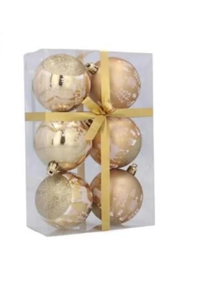 Набор шаров пластиковых новогодних 6 шт. D-7 см Золотой (43179)