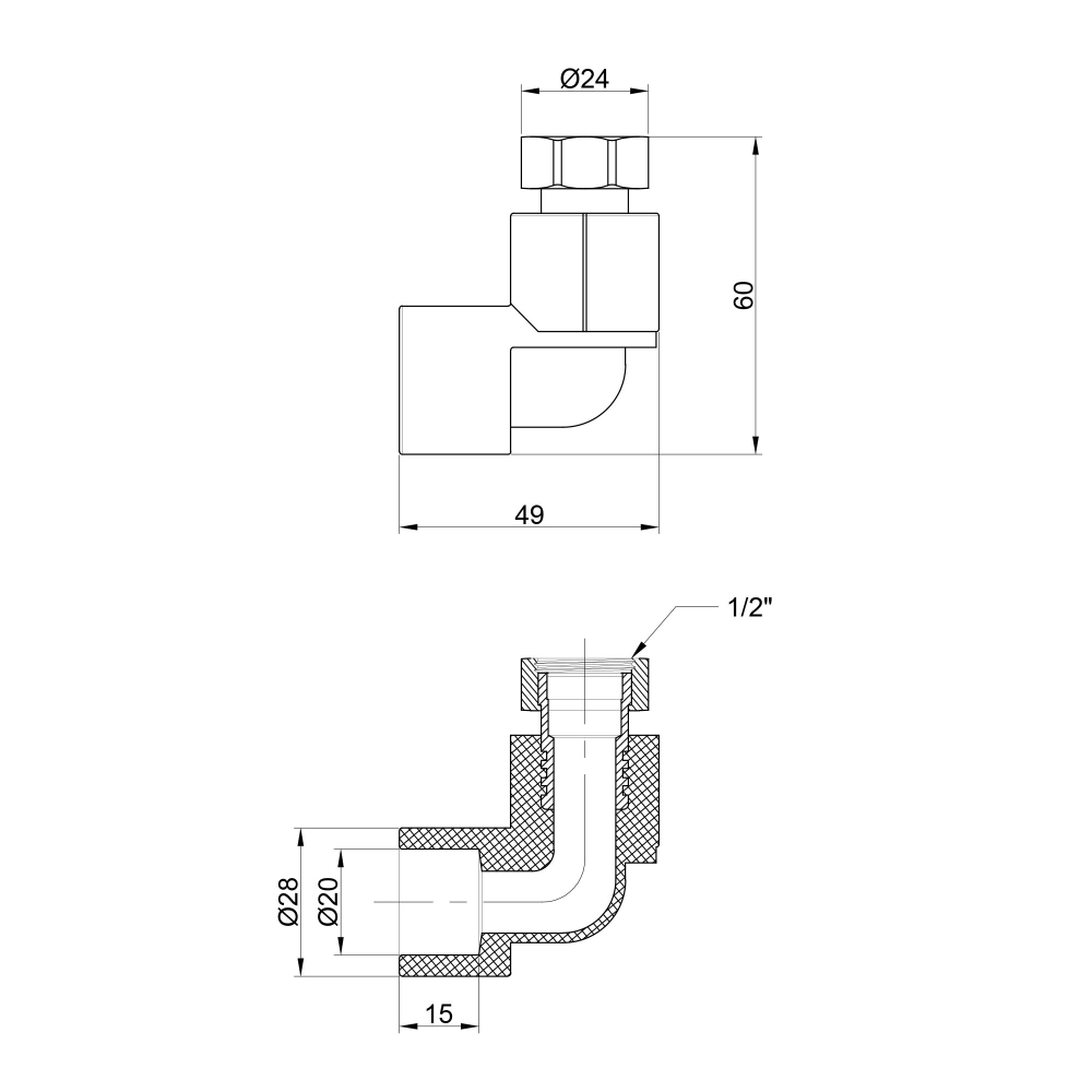 Уголок Thermo Alliance PPR с накидной гайкой 20 мм х 1/2" 90° (FRRS00029428) - фото 3