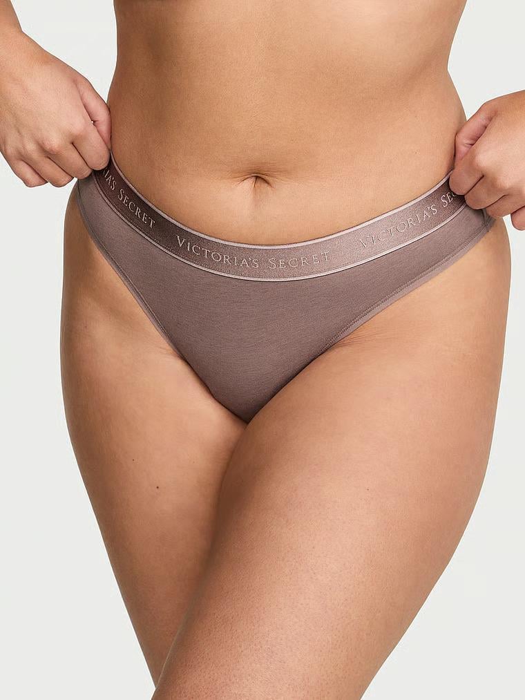 Трусики Victoria’s Secret Logo Cotton Thong Panty Brown S Коричневый (27273390)