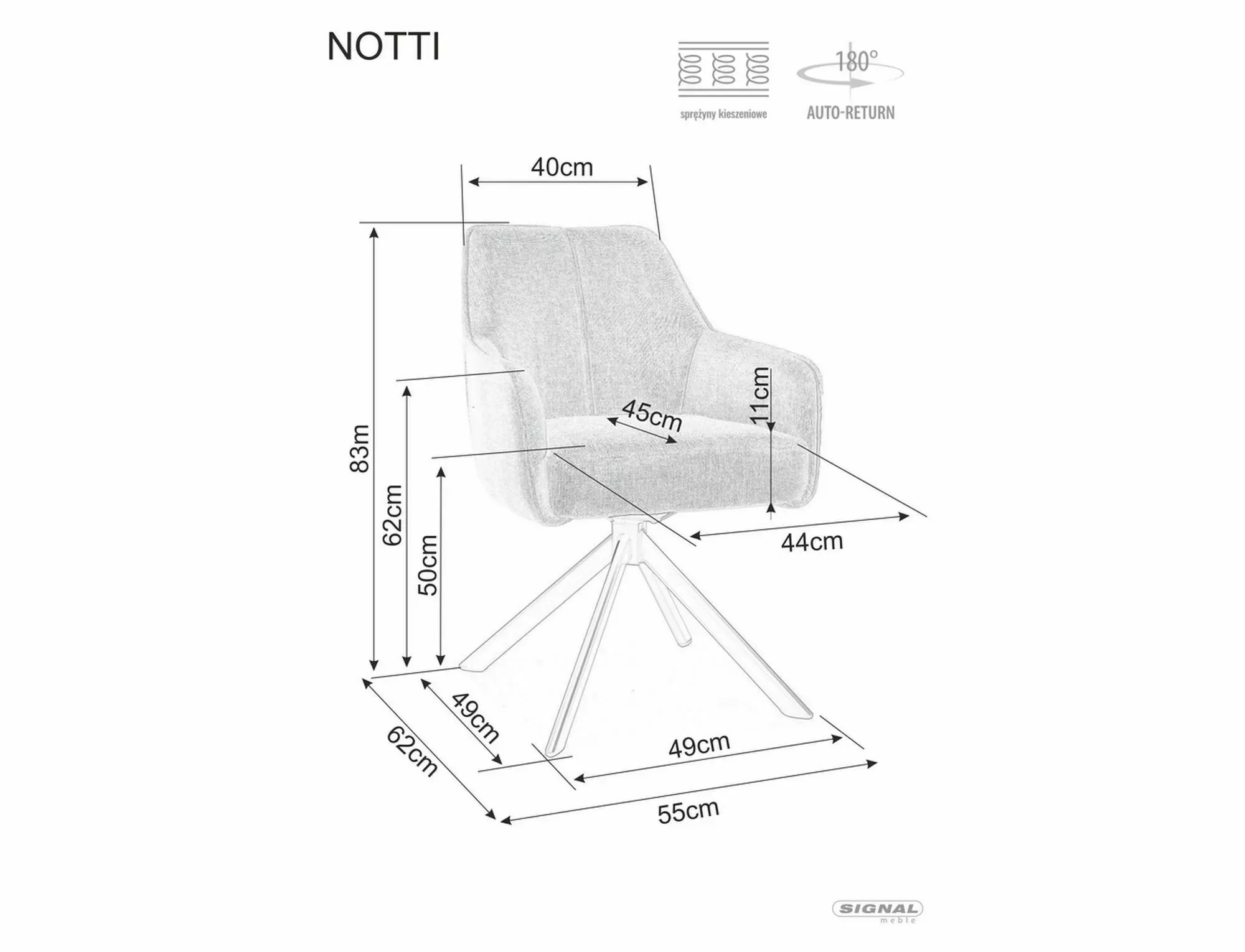 Стул кухонный Signal NOTTI BREGO Черный/Бежевый (13276308) - фото 7