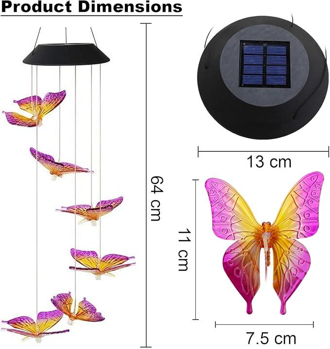 Лампа на солнечной батарее уличная Музыка ветра Бабочки 6 LED подвесная Разноцветный (МХ-00009017) - фото 3 Лампа на солнечной батарее уличная Музыка ветра Бабочки 6 LED подвесная Разноцветный (МХ-00009017) - фото 3