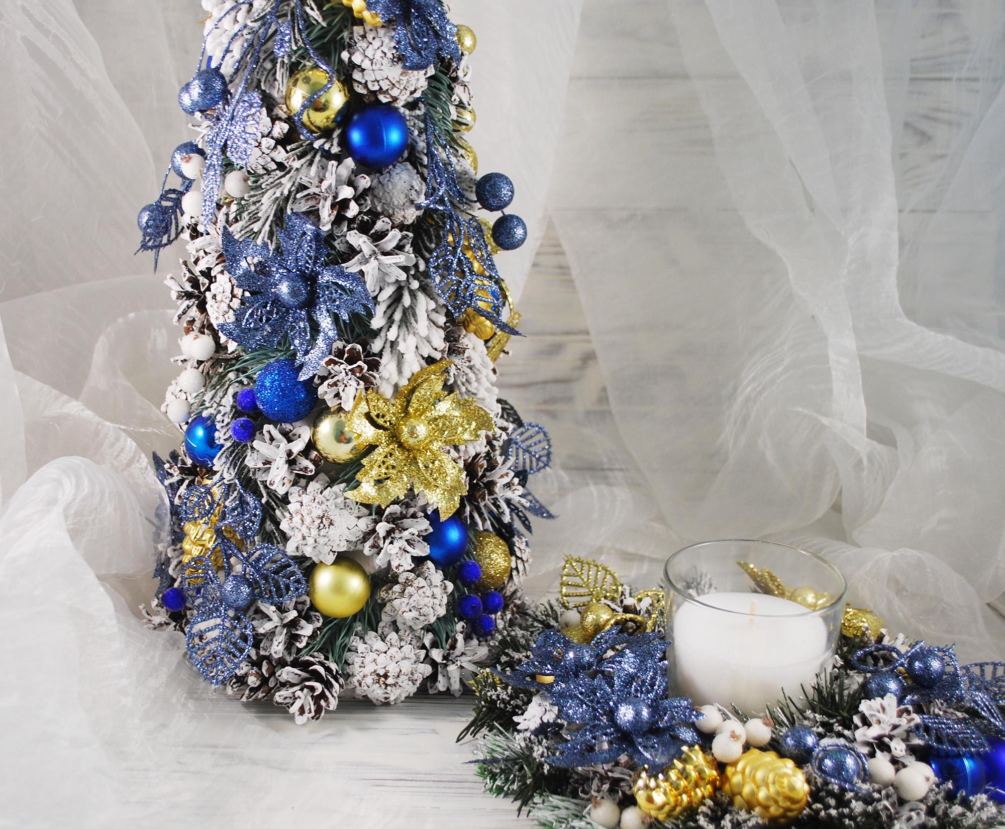 Набор новогодняя елка и подсвечник Синий/Золотой/Белый (4938587) - фото 3