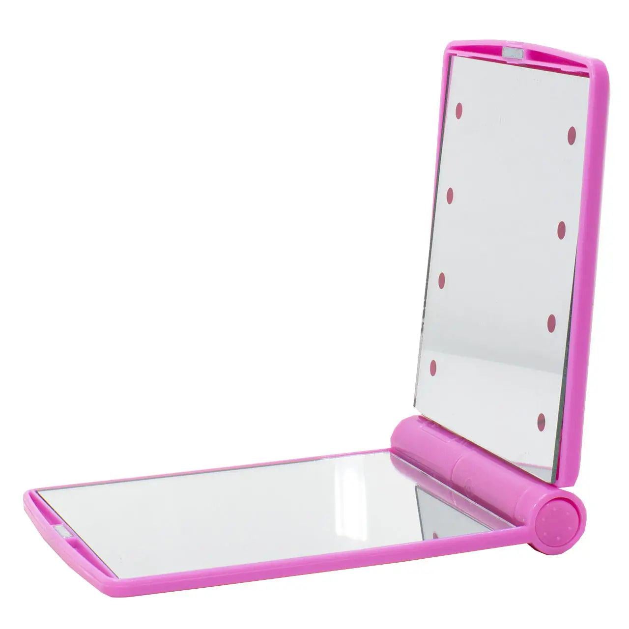 Косметическое зеркало с LED-подсветкой на 8 светодиодов Travel Mirror Pink 11х8,5х1,2 см Розовый (opt-20290)