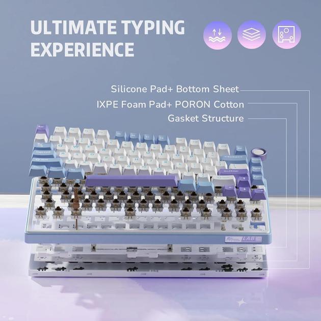 Клавіатура ігрова Royal Kludge R75 дротова механічна із підсвічуванням з підтримкою HOT-SWAP Snow Royal Switch - фото 5 Клавіатура ігрова Royal Kludge R75 дротова механічна із підсвічуванням з підтримкою HOT-SWAP Snow Royal Switch - фото 5