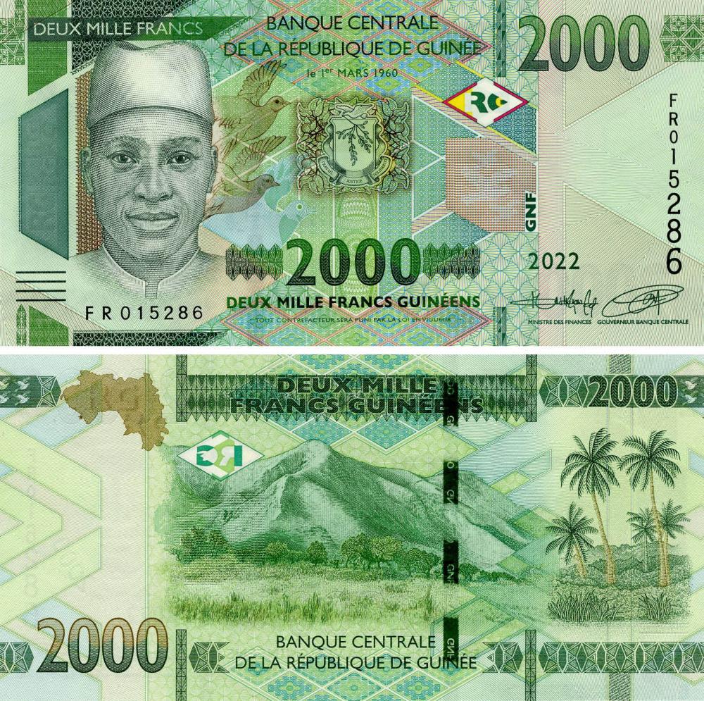 Коллекционная банкнота Гвинея 2000 франков 2022 UNC Pnew (Б18127)