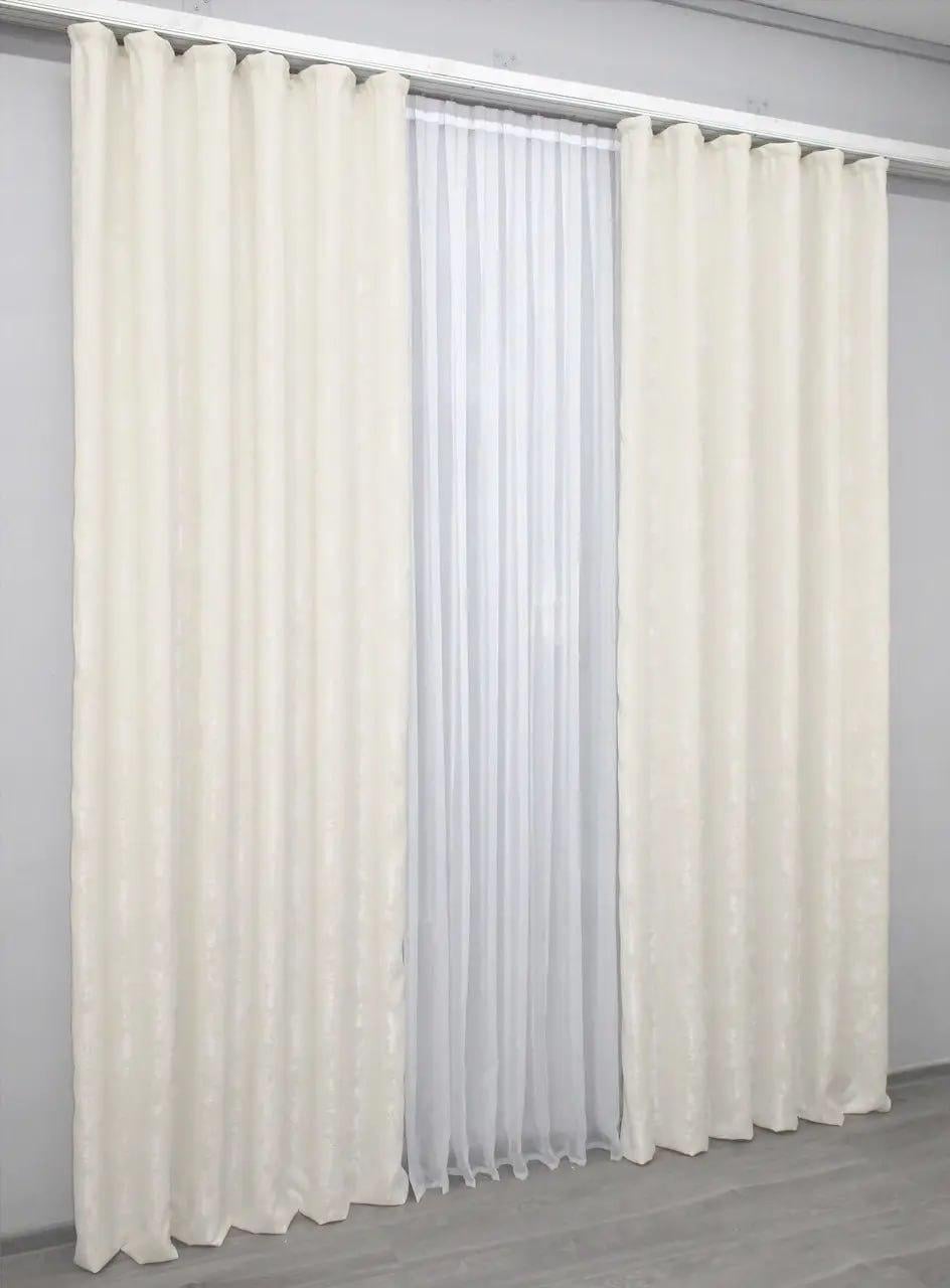 Шторы для спальни мраморные жаккард 300x270 см Молочный (Е101107B-52)