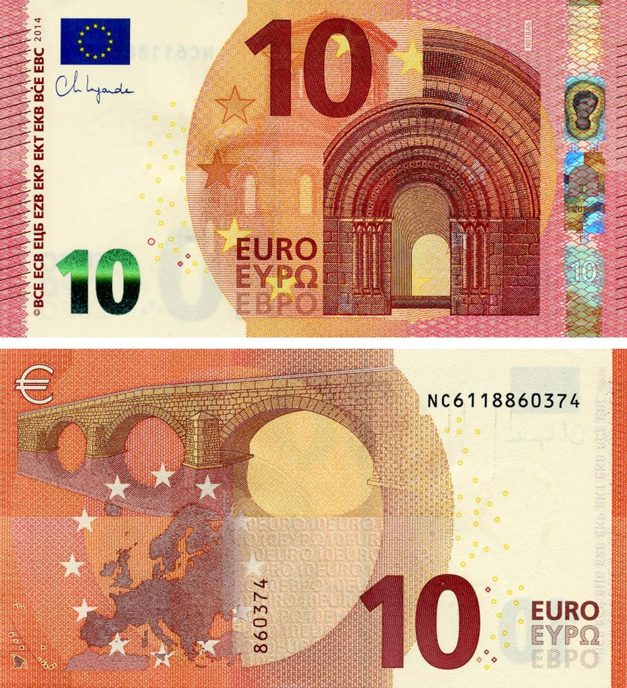 Коллекционная банкнота Австрия 10 евро 2014 UNC N N018 Кристин Лагард (Б20053)