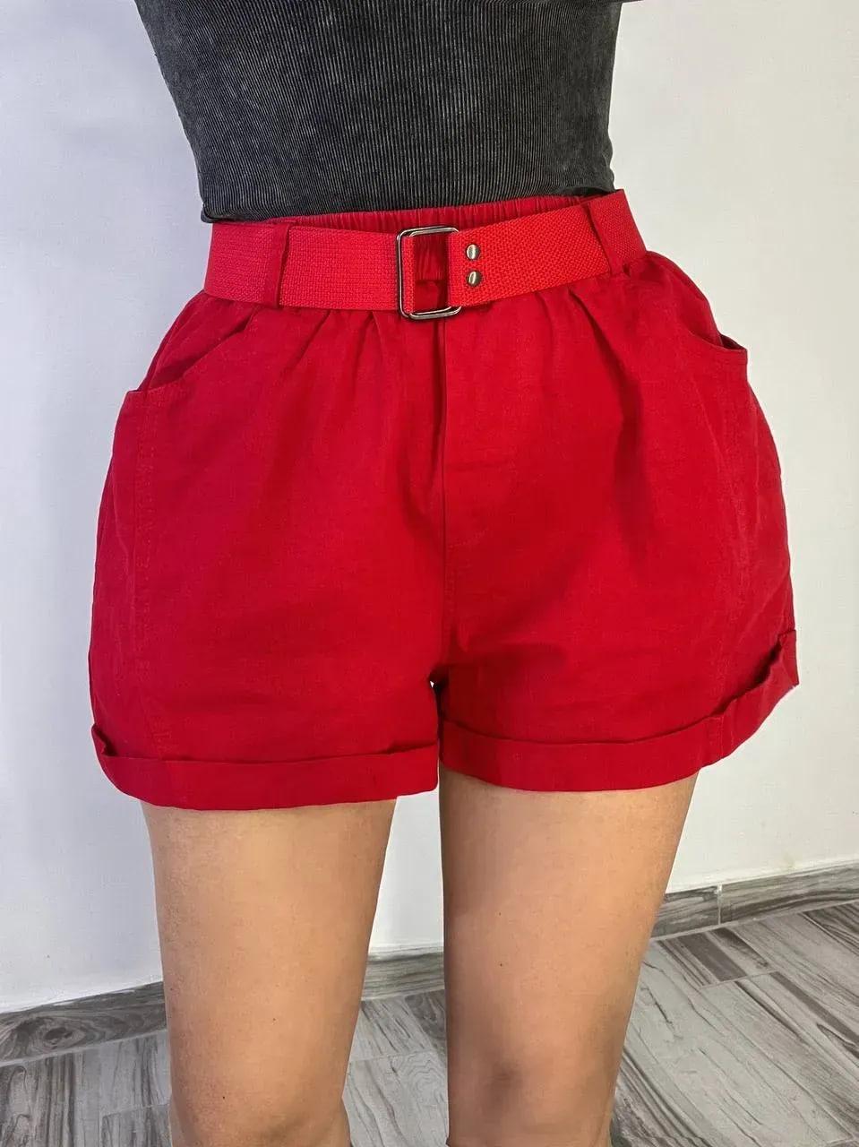Шорти жіночі коттон A-N 5701 пояс резинка з ременем короткі підворот L Червоний (2113) Шорти жіночі коттон A-N 5701 пояс резинка з ременем короткі підворот L Червоний (2113)