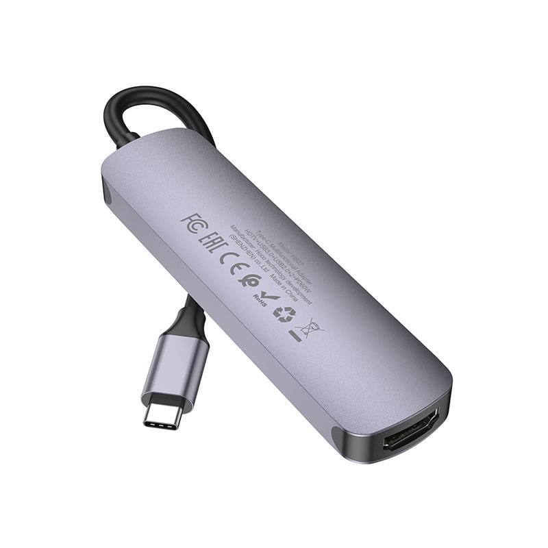 USB-хаб Hoco HB27 Type-C multi-function converter HDTV+USB3.0+USB2.0х2+PD Metal Gray (6931474769329) - фото 4 USB-хаб Hoco HB27 Type-C multi-function converter HDTV+USB3.0+USB2.0х2+PD Metal Gray (6931474769329) - фото 4