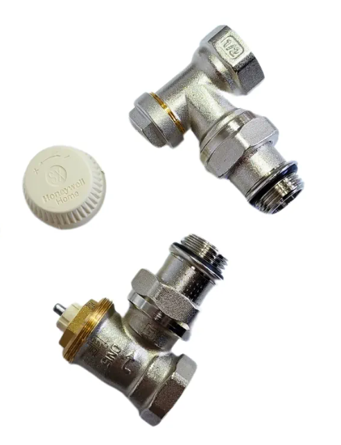 Комплект радіаторний кутовий Honeywell 1/2" кран подачі та кран зворотного підключення