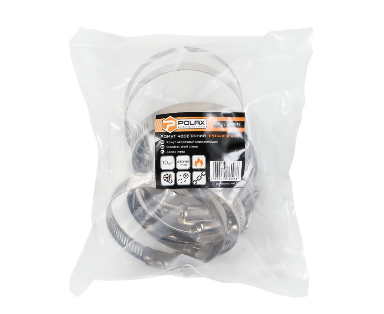 Хомут W2 60-80 нержавеющая сталь 10 шт. (2428925941) - фото 2