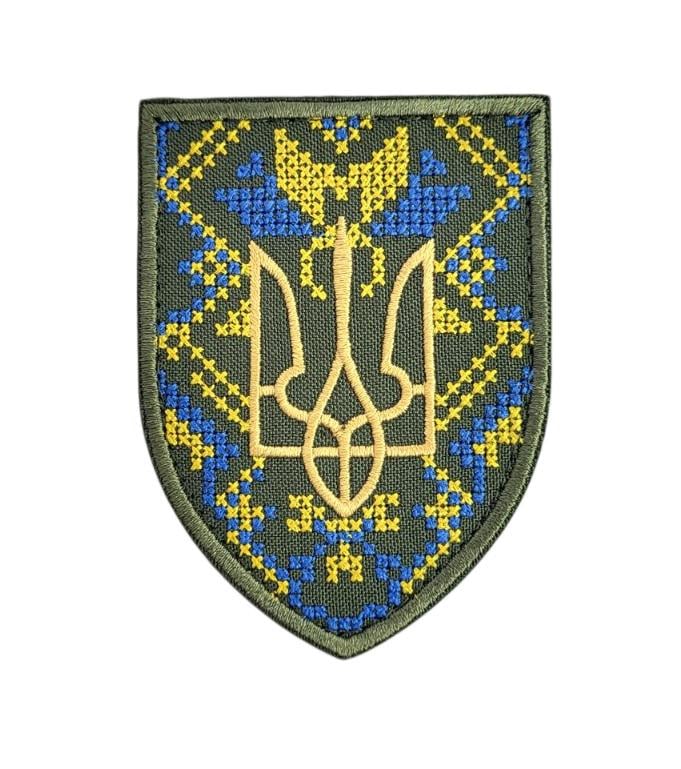 Шеврон Вишиванка 7х9,5 см Олива (14830)