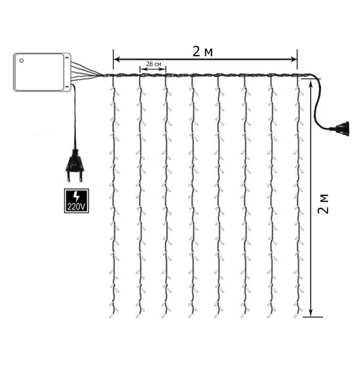 Гирлянда водопад светодиодная 200 LED 2x2 м 8 режимов 220В IP54 Мультиколор - фото 10 Гирлянда водопад светодиодная 200 LED 2x2 м 8 режимов 220В IP54 Мультиколор - фото 10