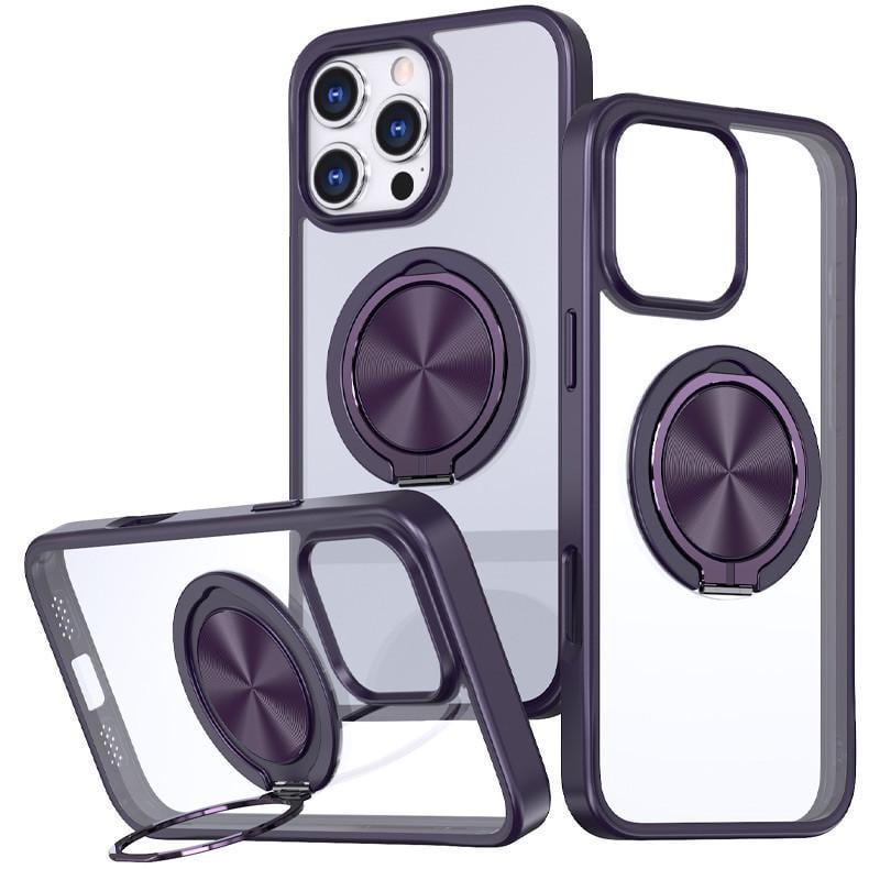 Протиударний чохол TPU+PC Metal Ring with MagSafe для Apple iPhone 16 Pro (6.3") Темно-фіолетовий