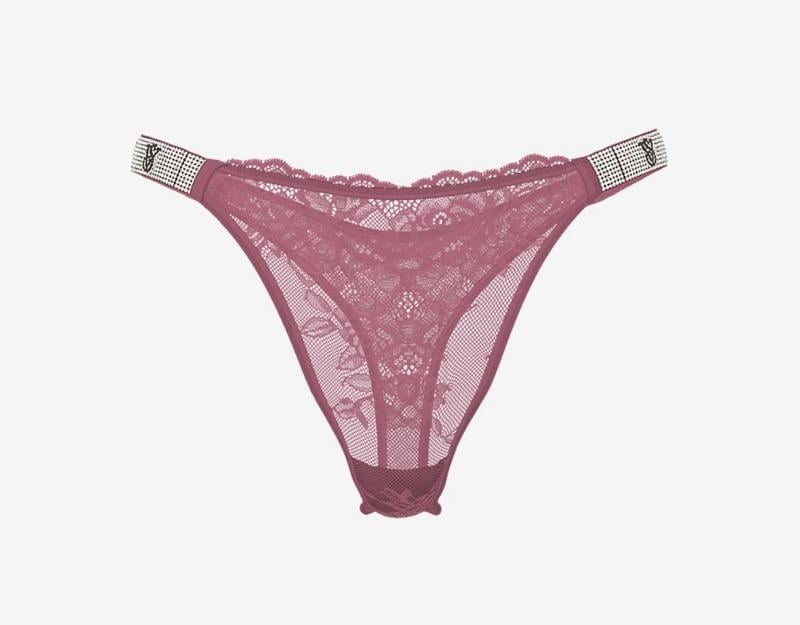 Трусики-стрінги жіночі Victoria's Secret зі стразами та мереживом S Рожевий (2800631293)