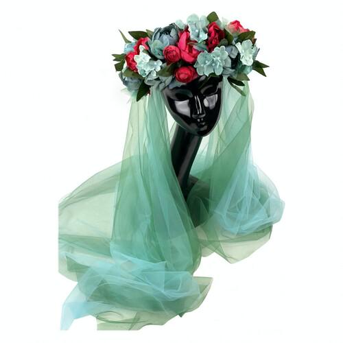 Венок на голову Констанция с фатой Seta Decor 19-878-1ML-BL