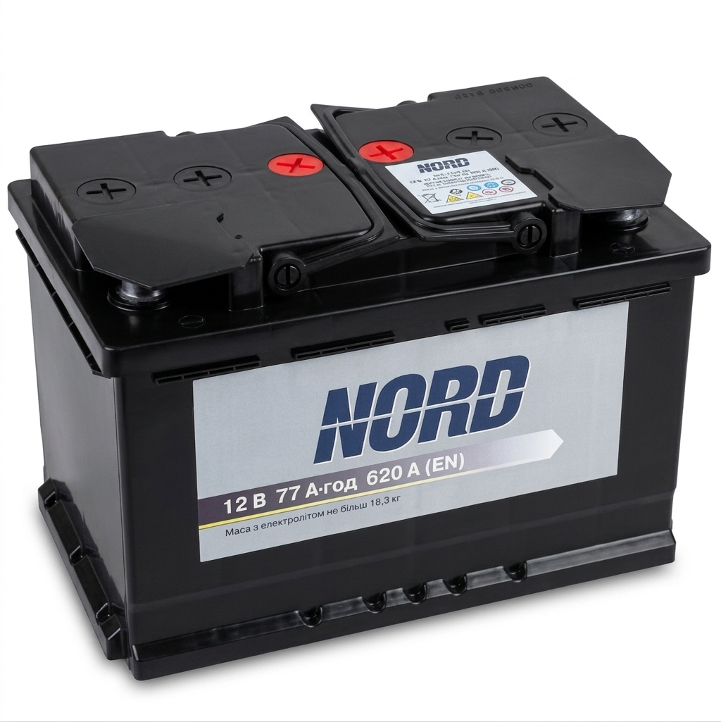 Аккумулятор автомобильный 6CT-77 Nord EN620 77Ah-12V + справа 278х175х190 мм