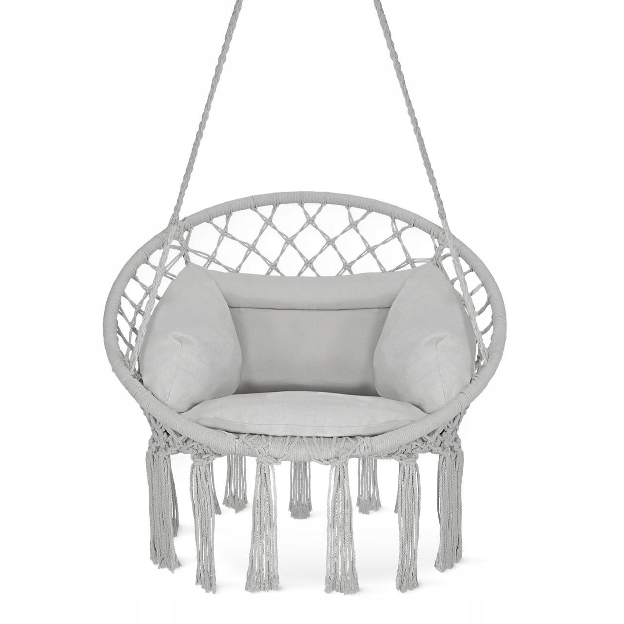 Крісло-качалка 4FIZJO Boho Dream з подушкою підвісна плетена 80 см Grey (P-5905973404532)
