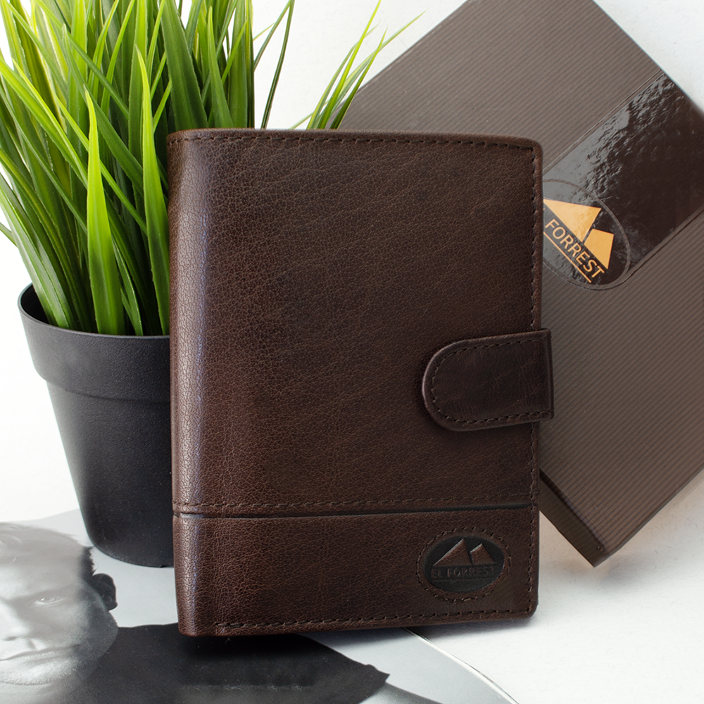 Портмоне мужское кожаное El Forest 988R вертикальное на кнопке Коричневый
