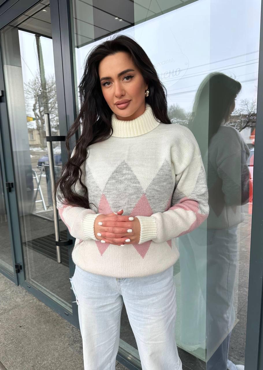 Светр жіночий Рита з горлом р. 44-50 Молочний (355-нс) - фото 2