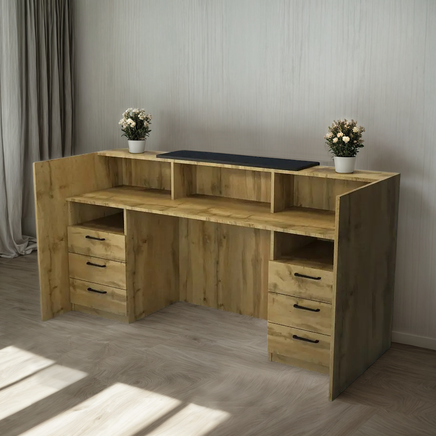 Стійка адміністратора Tobi Sho Ресепшн/1 для офісу/салону з підсвічуванням та ящиками/2000х800х1000 мм Дуб аппалачі/Чорний - фото 4 Стійка адміністратора Tobi Sho Ресепшн/1 для офісу/салону з підсвічуванням та ящиками/2000х800х1000 мм Дуб аппалачі/Чорний - фото 4