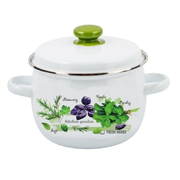 Кастрюля эмалированная Зелень фреш с эмалированной крышкой 3,5 л (18726)