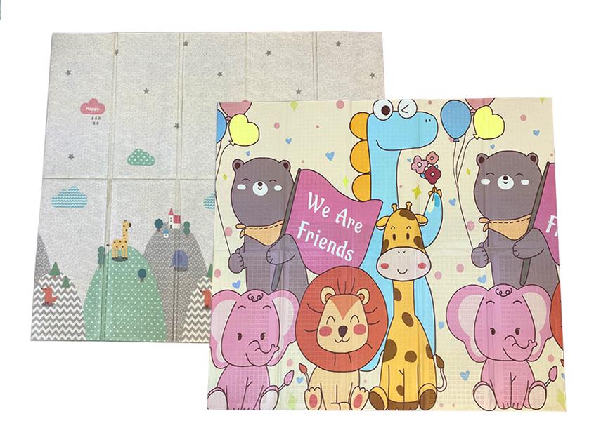 Развивающий коврик детский двухсторонний Звери с шариками HF51/Горы с жирафом HF58 складной с сумкой 200х180х1 см (2115683069)