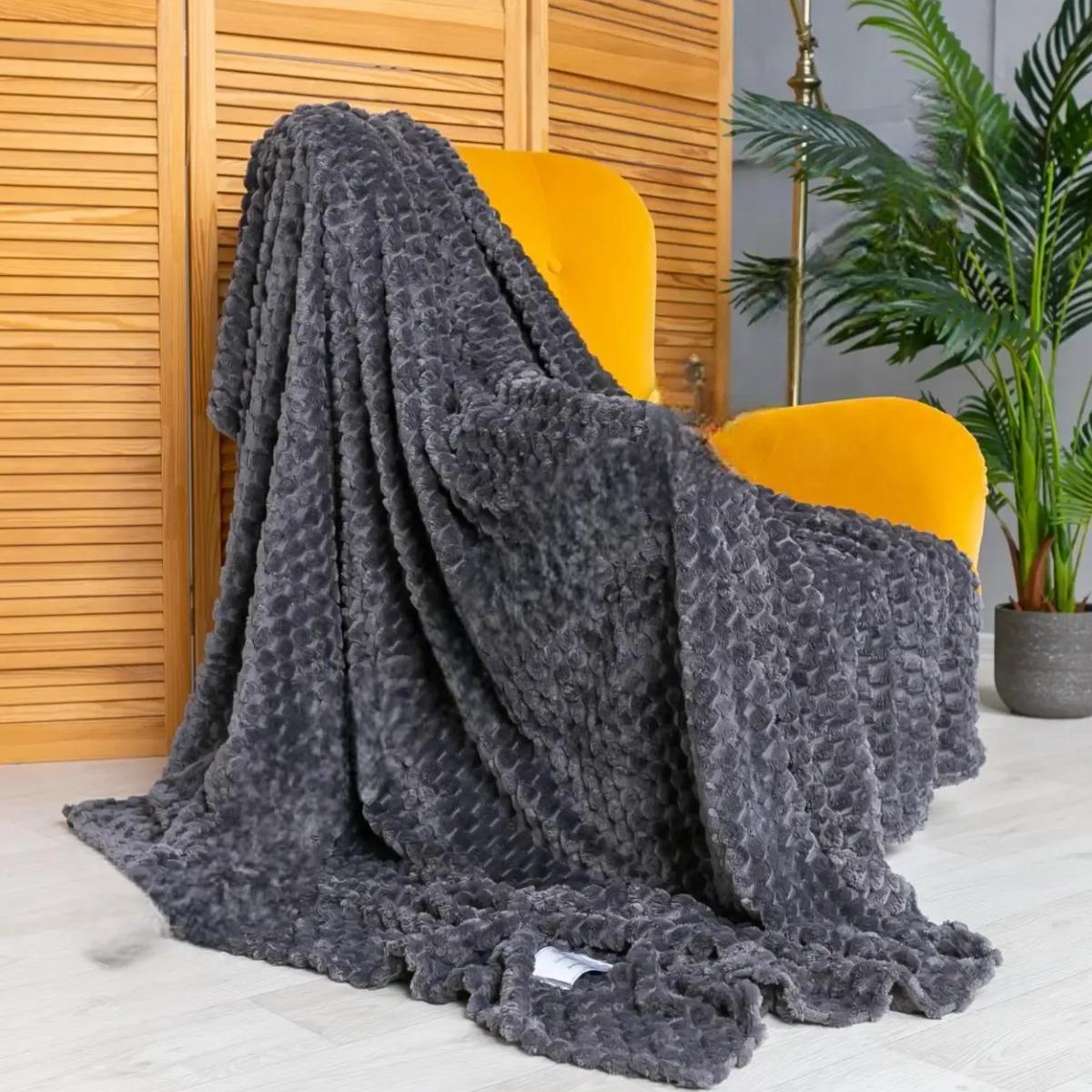 Плед великий Koloco 3D Візерунок євро 220х240 см Темно-сірий (38391) - фото 1 Плед великий Koloco 3D Візерунок євро 220х240 см Темно-сірий (38391) - фото 1