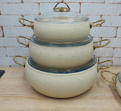 Набір посуду з сотейником та сковорідкою OMS з антипригарним покриттям 9 предметів Айворі (3024) - фото 5