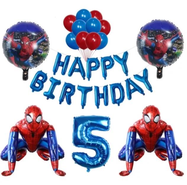 Шарики Спайдермен Happy birthday и шар цифра 5 Разноцветный (20920/5)