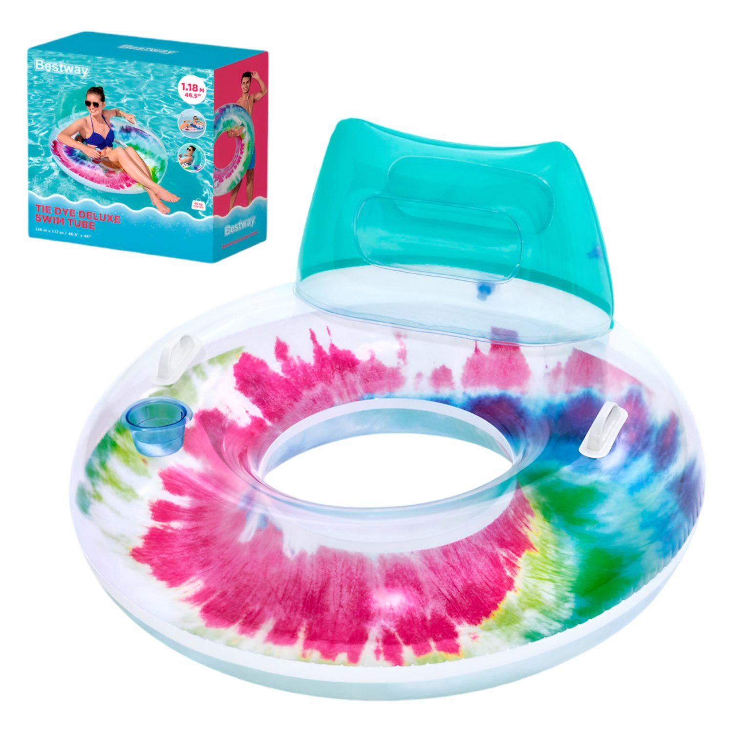 Надувной круг Bestway 43637 Tie-Dye с подголовником и ручками 118×117 см (34680010)