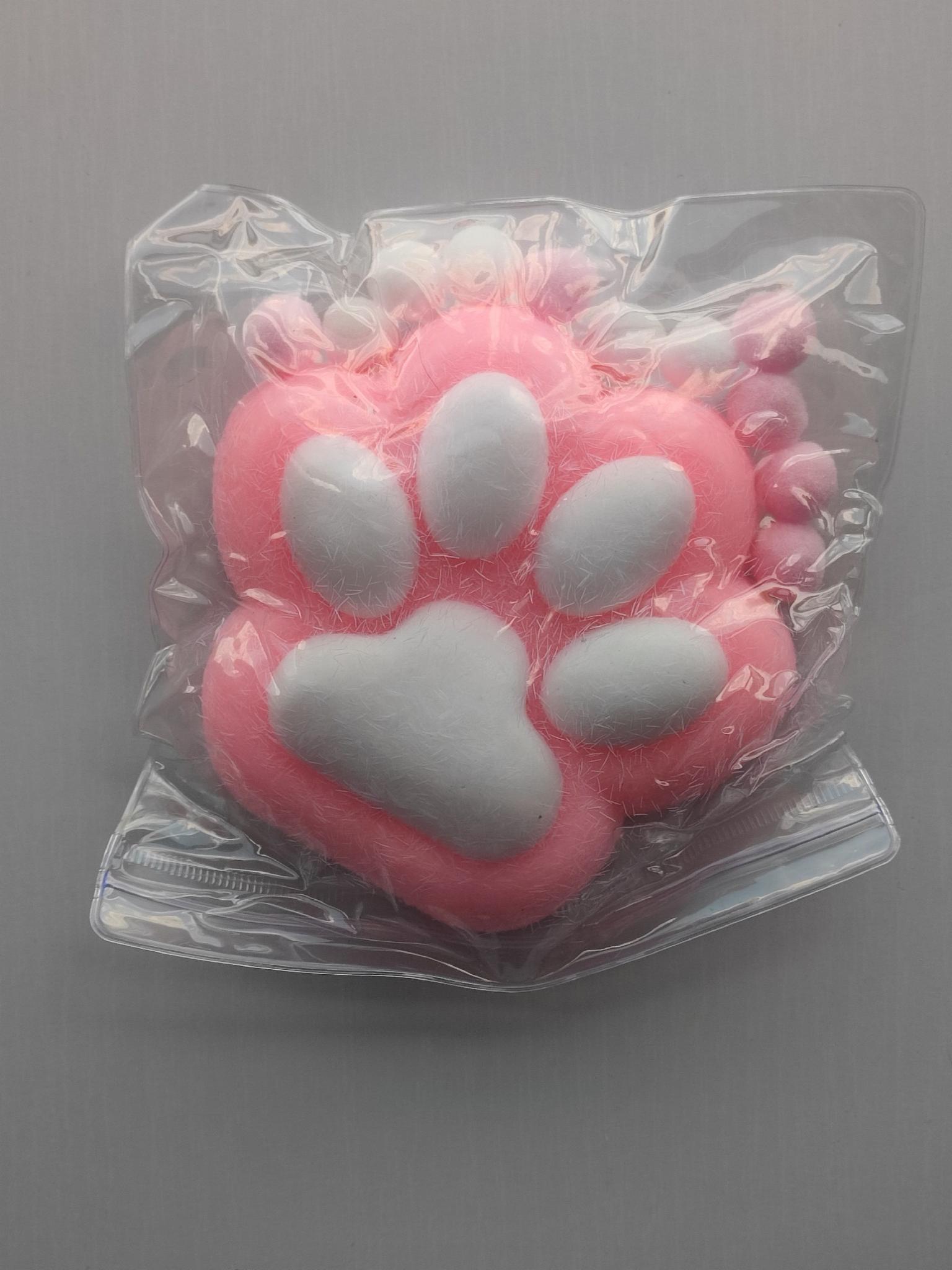 Іграшка антистрес сквіш котяча лапка велика пухнаста XXL 12х12 см Білий/Рожевий (2800P)