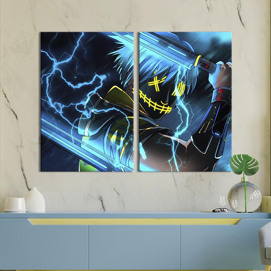 Настенный декор диптих картина на холсте для интерьера Аниме ниндзя с молниями 165x122 см (680-2)